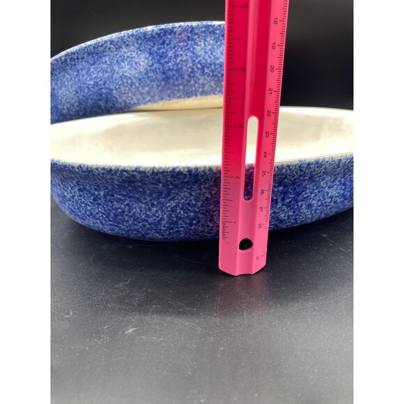 VTG ceramic serving dish bowl Blue Large Spongeware heavy stoneware - Picture 5 of 5